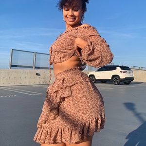 Wavy Flower Top and Skirt Set